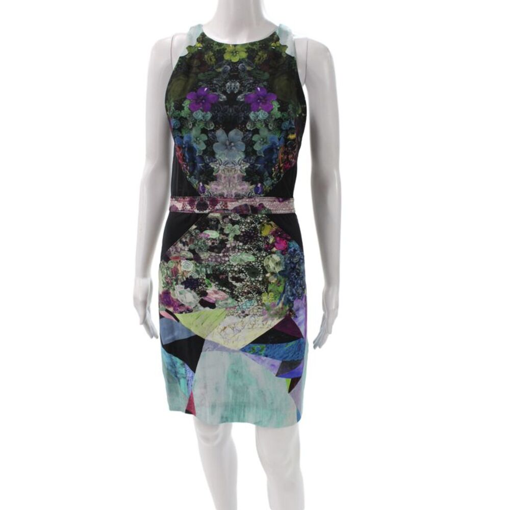 Badgley Mischka Womens Multicolor Floral Sheath Dress Sleeveless Size 0